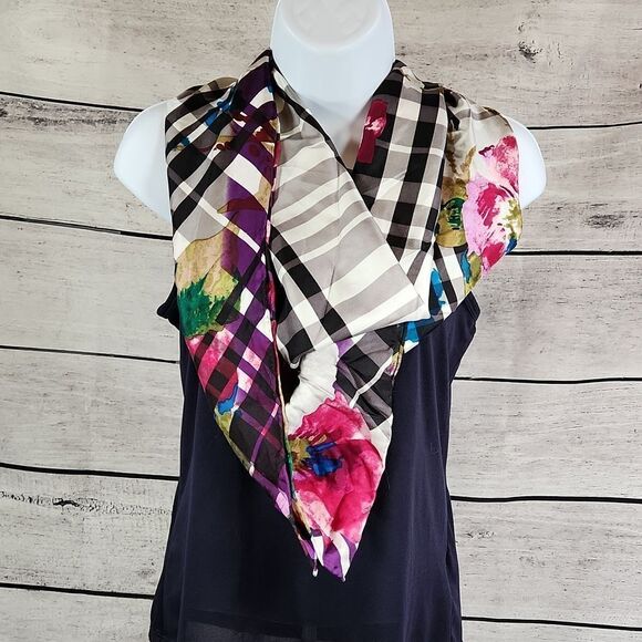 🐞NWT Saks Fifth Avenue Silk Multicolored Patterned Scarf - Picture 2 of 13